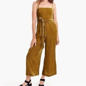 NWT J. Crew 365 Marseille Crushed Velvet mustard gold Jumpsuit size 2 whimsical